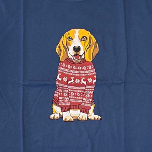 **NWT J. Crew Men's Blue W/Beagle in Christmas Sweater Graphic Tee - SIZE MEDIUM - Picture 3 of 5